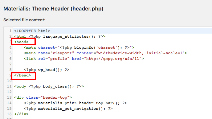 header.php dosyasındaki <head> elementi